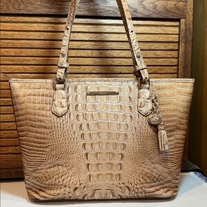 Brahmin Med. Asher Melbourne Croc Embossed Leather Tote handbag, Toasted Almond